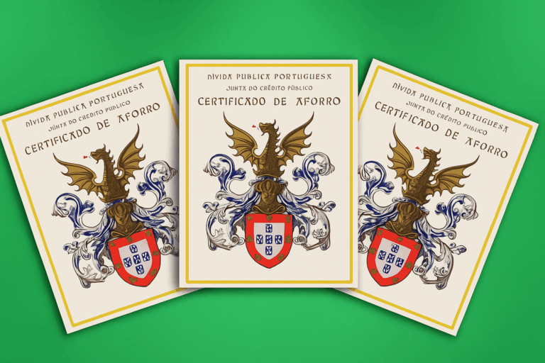 Os antigos certificados de aforro em papel sobre um fundo verde